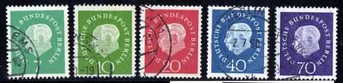 GERMANY BERLIN 1959 "PRES HEUSS" DEFIN SET OF 5 VFU. SG B178-182. CAT 22,90 POUNDS.