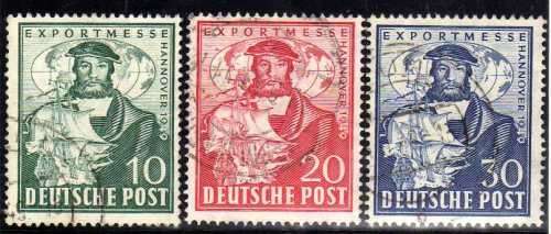 GERMANY 1949 BRITISH & AMERICAN ZONES "HANOVER TRADE FAIR" SET OF 3 VFU. SG A142-4. CAT 11,75 POUNDS