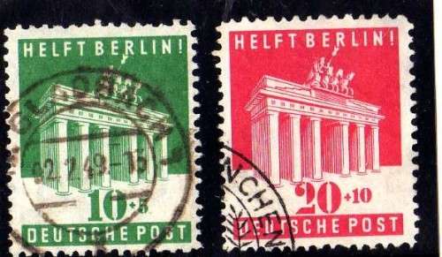 GERMANY 1948 BRITISH & AMERICAN ZONES "AID TO BERLIN" SET OF 2 VFU. SG A140-141. CAT 21 POUNDS.