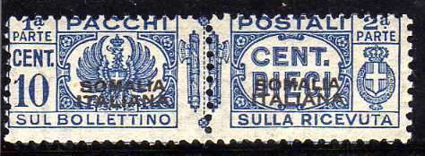 ITALIAN COLONIES SOMALIA 1928-40 PARCEL POST 3 PAIRS MM. SG P111, P111a, P112. CAT 10,25 POUNDS.
