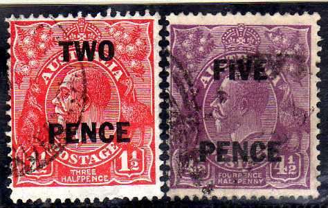 AUSTRALIA 1930 SURCHARGE SET OF 2 FINE USED. SG 119-120. CAT 18 POUNDS.