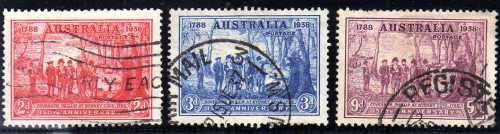 AUSTRALIA 1937 "150TH ANNIV N.S.W." SET OF 3 FINE - VERY FINE USED. SG 193-5. CAT 15 POUNDS.