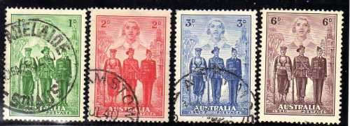 AUSTRALIA 1940 "AUSTRALIAN IMPERIAL FORCES" SET OF 4. SG 196-199. CAT 32 POUNDS.