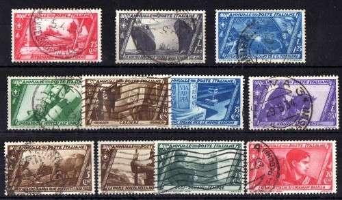 ITALY 1932 "10TH ANNIV OF FACIST MARCH ON ROME" PART SET OF 11 FINE - VFU. CAT 31 POUNDS.