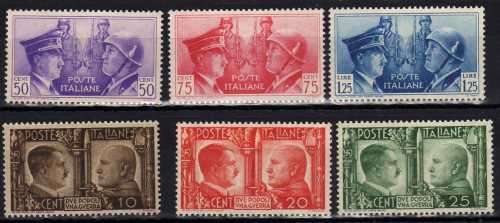 ITALY 1941 "ITALO - GERMAN FRIENDSHIP" SET OF 6 UMM. SG 553-558. CAT 17,15 POUNDS.