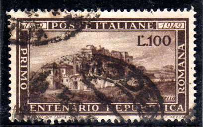 ITALY 1949 "CENTENARY OF ROMAN REPUBLIC" 100L BROWN GOOD USED (HEAVY CANCEL). SG 726. CAT 140 POUNDS