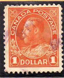 CANADA 1922-31 DEFIN $1 BROWN ORANGE FINE USED. SG 255. CAT 8,50 POUNDS.