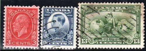 CANADA 1932 "OTTAWA CONFERENCE" 3 STAMPS FINE USED. SG 315-317. CAT 11,80 POUNDS.