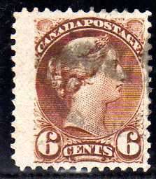 CANADA 1889-97 6c PALE CHESTNUT VERY FINE USED. SG 108. CAT 12 POUNDS.