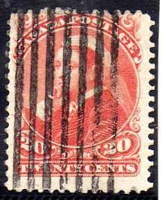CANADA 1893 DEFIN 20c VERMILLION FINE USED HEAVY CANCEL. SG 115. CAT 55 POUNDS.