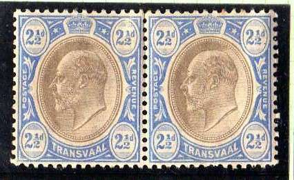 TRANSVAAL 1902 DEFIN 2,5d PAIR W/MARK CROWN OVER CA UNMOUNTED MINT. SACC 253. CAT R700.