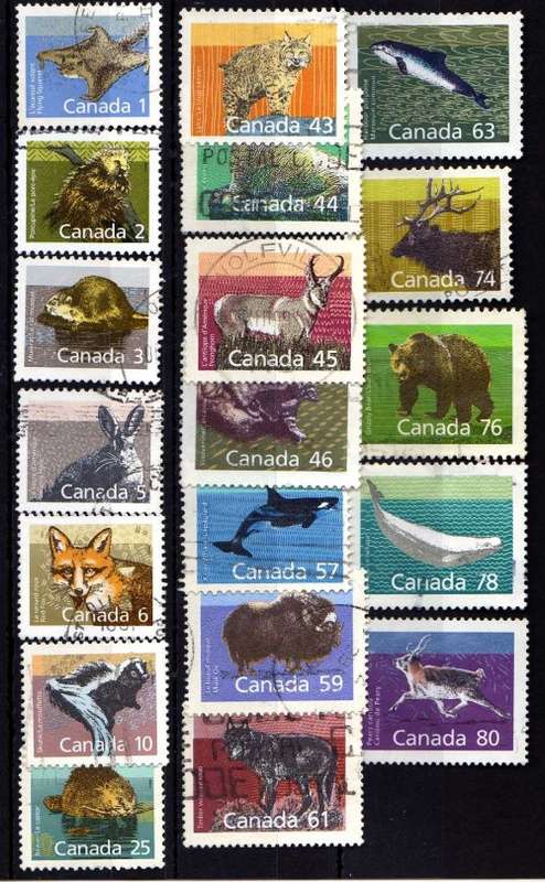 CANADA 1988 MAMMAL DEFIN SET OF 19 VFU. SG 1261-76. CAT 13 POUNDS.
