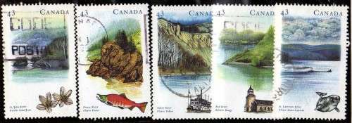 CANADA 1993 "CANADIAN RIVERS" 3RD SERIES SET OF 5 VERY FINE USED. SG 1558-62. CAT 5,50 POUNDS.