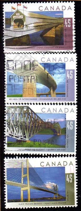 CANADA 1995 "BRIDGES" SET OF 4 VFU. SG 1650-53. CAT 9 POUNDS.