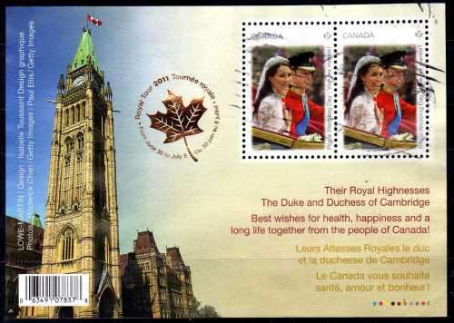 CANADA 2011 "ROYAL WEDDING" SET OF 3 + MINI SHEET VFU. SG 2780-81 + M/S 2782, 2795. CAT 10,6 POUNDS.