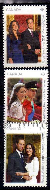 CANADA 2011 "ROYAL WEDDING" SET OF 3 + MINI SHEET VFU. SG 2780-81 + M/S 2782, 2795. CAT 10,6 POUNDS.