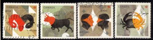 CANADA 2011 "SIGNS OF THE  ZODIAC" ORIGINAL SET OF 4 VFU. SG 2762-65. CAT 5 POUNDS.