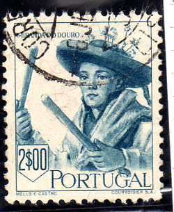 PORTUGAL 1947 REGIONAL COSTUMES $2 BLUE VERY FINE USED. SG 1008. CAT 7,25 POUNDS.