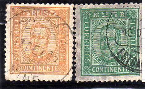 PORTUGAL 1892 DEFIN 5r & 25r FINE USED. SG 271 & 275. CAT 7,25 POUNDS.