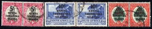 KENYA UGANDA TANGANYIKA 1941 SA STAMPS OVERPRINTED SET OF 4 PAIRS VFU. SG 151-4. CAT 17 POUNDS.