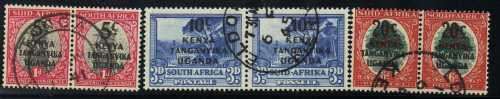 KENYA UGANDA TANGANYIKA 1941 SA STAMPS OVERPRINTED SET OF 4 PAIRS VFU. SG 151-4. CAT 17 POUNDS.