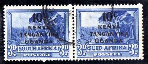 KENYA UGANDA TANGANYIKA 1941 SA STAMPS OVERPRINTED 3d PAIR VFU. SG 152. CAT 9 POUNDS.