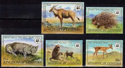 LESOTHO 1982 WILDLIFE SET OF 5 UMM(**). SG 468-472. CAT 11 POUNDS.