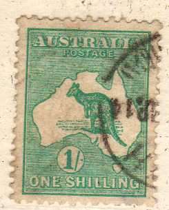 AUSTRALIA 1913 DEFIN 1/- EMERALD FINE USED. SG 11. CAT 20 POUNDS.