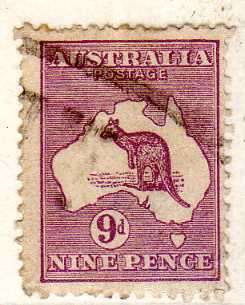 AUSTRALIA 1915-28 DEFIN 9d VIOLET. DIE II. W/MARK 6. FINE USED. SG 39. CAT 11 POUNDS.