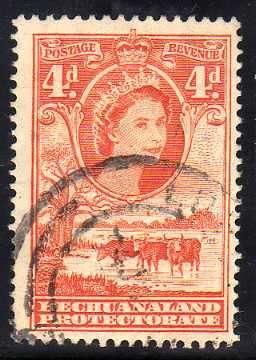 BECHUANALAND 1955 DEFIN 4d  RED-ORANGE VERY FINE USED. SACC 142. CAT R200.(2015)