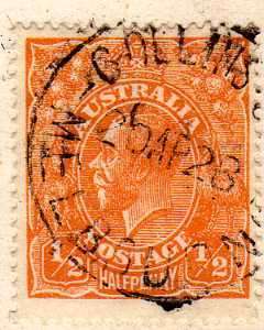 AUSTRALIA 1926-30 DEFIN 1/2d  ORANGE PERF 14 W/MARK 7 VERY FINE USED. SG 85. CAT 7,50 POUNDS.