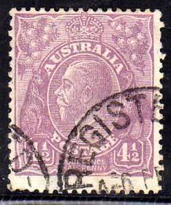 AUSTRALIA 1926-30 DEFIN 4,5d VIOLET PERF 13,5 x 12,5 W/MARK 7 GOOD USED. SG 103. CAT 24 POUNDS.