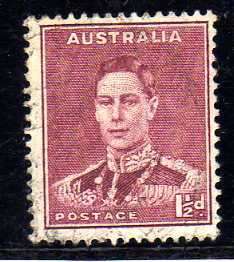 AUSTRALIA 1937-49 1,5d MAROON PERF 15x14. SG 182 VFU. CAT 11 POUNDS.