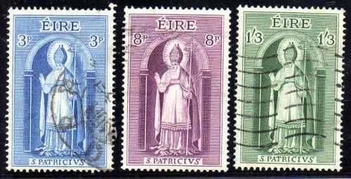 IRELAND 1961 "15th DEATH CENTENARY OF ST PATRICK" SET OF 3 FINE USED. SG 186-188. CAT 6,50 POUNDS.