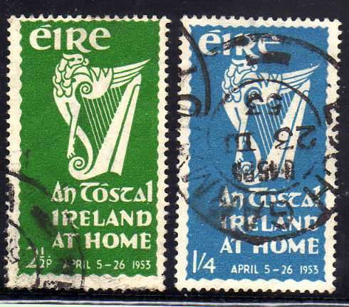 IRELAND 1953 "IRELAND AT HOME" SET OF 2 FINE USED. SG 154-55. CAT 26 POUNDS.