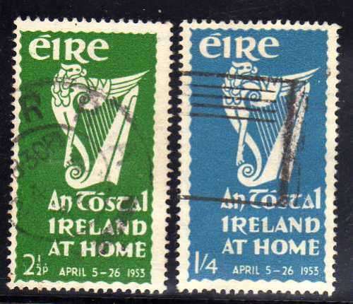 IRELAND 1953 "IRELAND AT HOME" SET OF 2 VERY FINE USED. SG 154-55. CAT 26 POUNDS.