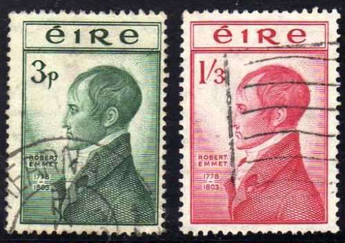 IRELAND 1953 "150TH DEATH ANNIV OF EMMET" SET OF 2 FU. SG 156-57. CAT 10 POUNDS.
