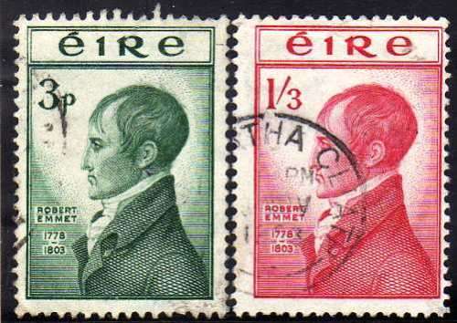 IRELAND 1953 "150TH DEATH ANNIV OF EMMET" SET OF 2 VERY FINE USED. SG 156-57. CAT 10 POUNDS.