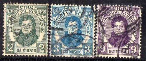 IRELAND 1929 "CATHOLIC EMANCIPATION CENT" SET OF 3 FINE USED. SG 89-91. CAT 12,50 POUNDS.