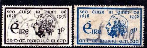 IRELAND 1938 "CENT OF TEMPERANCE CRUSADE" SET OF 2 FINE USED. SG 107-108. CAT 7 POUNDS.