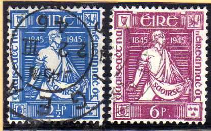 IRELAND 1945 "DEATH CENT OF THOMAS DAVIS" SET OF 2 VERY FINE USED. SG 136-137. CAT 6,75 POUNDS.
