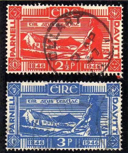 IRELAND 1946 "BIRTH CENT OF DAVIS & PARNELL" SET OF 2 VERY FINE USED. SG 138-139. CAT 4,50 POUNDS.