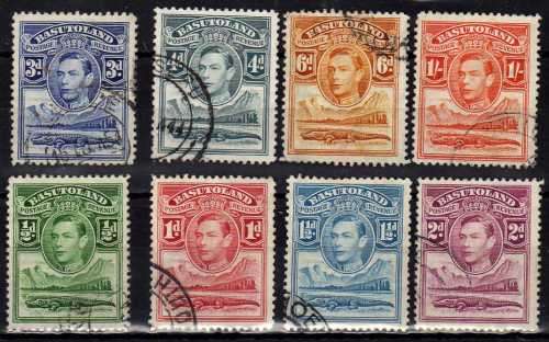 BASUTOLAND 1938 DEFIN PART SET OF 8 FINE - VFU. SACC 18-25. CAT R156.