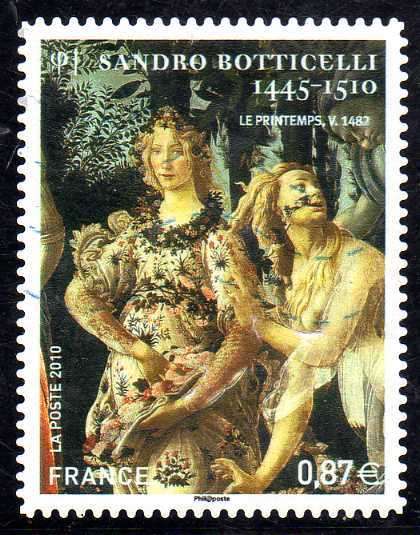 FRANCE 2010 "500th DEATH ANNIV OF SANDRO BOTTICELLI" 1 STAMP EX M/SHEET SG MS 4893 VFU. CAT 9,50 GBP