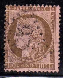 FRANCE 1870 "CERES" 10c BISTRE ON PINK VERY FINE USED. SG 194. CAT 15 POUNDS.