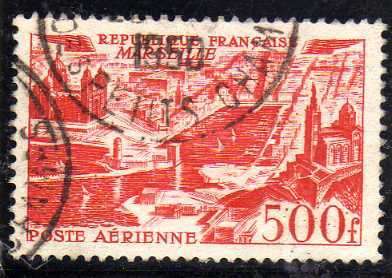 FRANCE 1949 AIR - VIEWS 500FR RED VERY FINE USED. SG 1058. CAT 8,25 POUNDS.