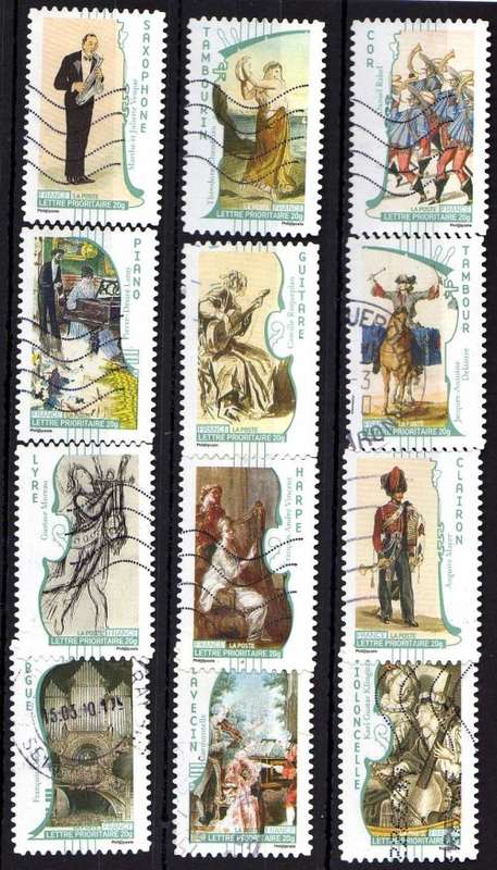 FRANCE 2010 "MUSIC" SET OF 21 VERY FINE USED. SG 4735-4746. CAT 16,80 POUNDS.