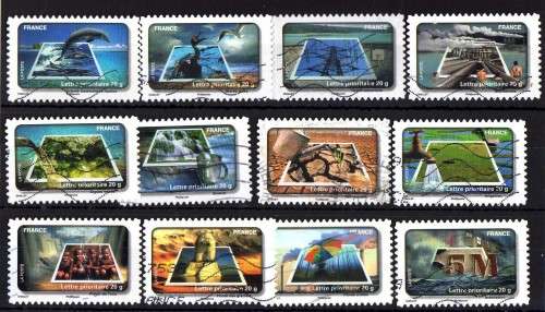 FRANCE 2010 "STAMP DAY WATER" SET OF 12 VERY FINE USED. SG 4752-63. CAT 16,80 POUNDS.