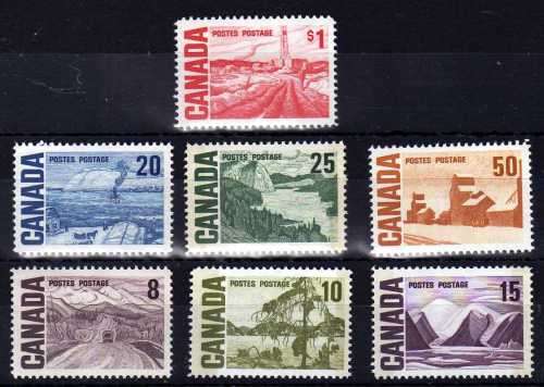 CANADA 1967 DEFINITIVE HIGH VALUES 8c-$1 LMM. SG 584-590. CAT 6,80 POUNDS.