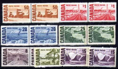 CANADA 1967 DEFINITIVE HIGH VALUES 7 PAIRS 8c-$1 UMM. SG 584-590. CAT 13,60 POUNDS.